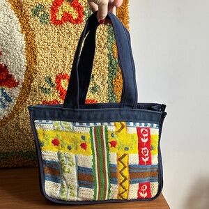 Vintage Crossstitched Patterned Tote Bag